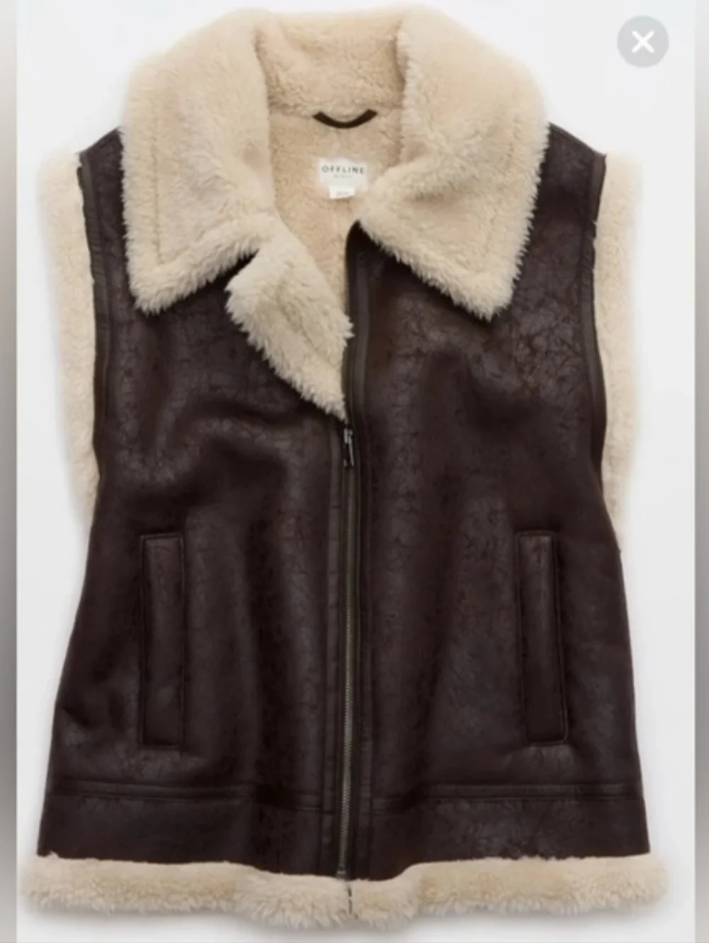 AERIE OFFLINE Faux Shearling Lined Brown Vest with Cream Collar - Picture 11 of 14